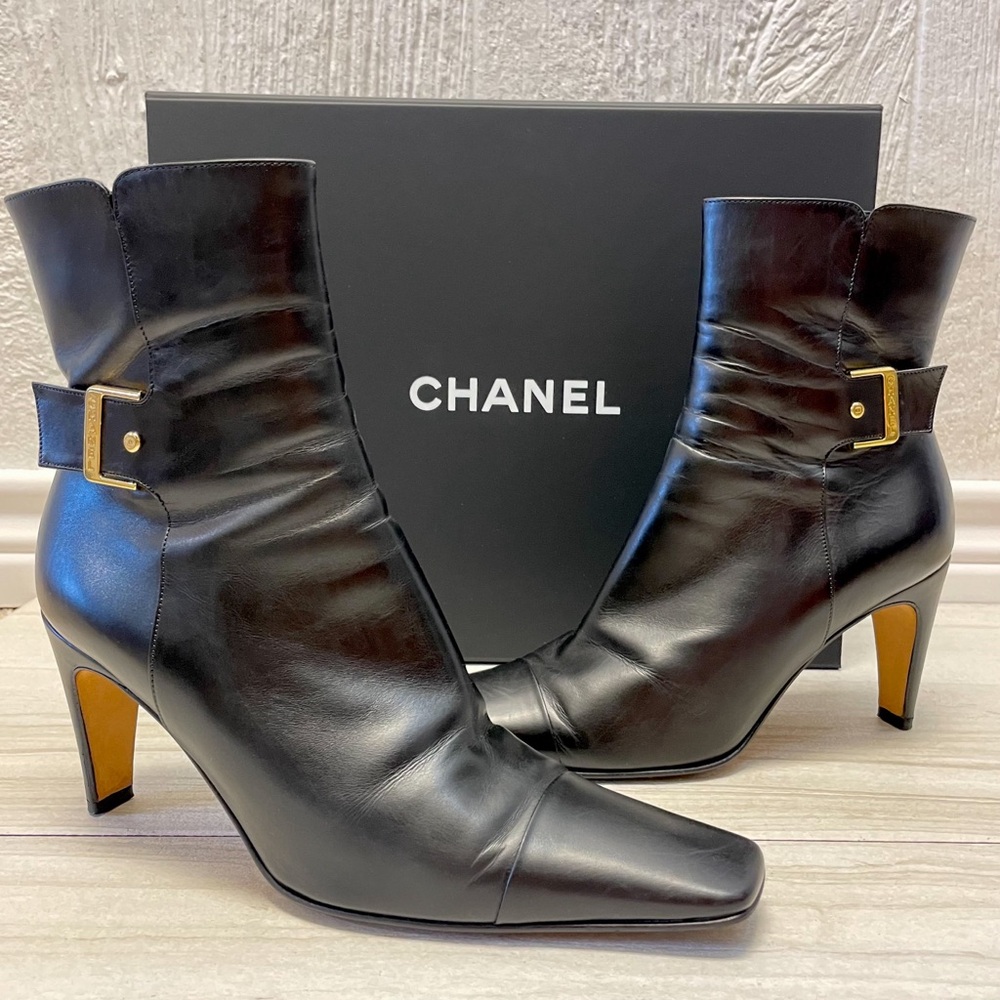 Authentic Chanel Boots! Leather With Gold Buckle!